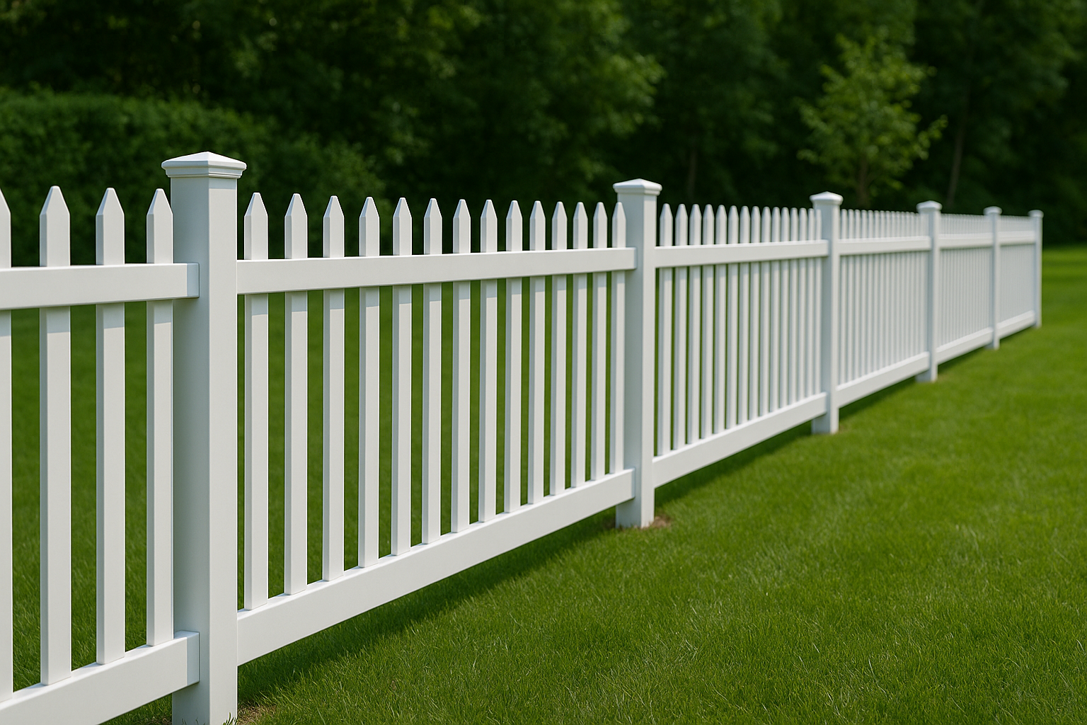 White vinyl picket fence