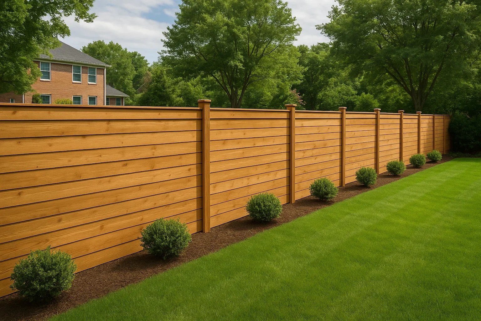 Wood privacy fence — horizontal cedar boards