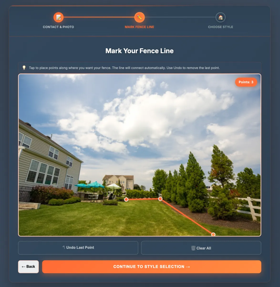 Step 1: Upload yard photo and draw reference lines