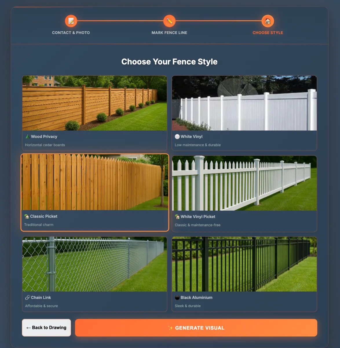 Step 2: Select fence style from your custom library